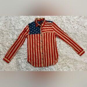 Nollie Fourth Of July Patriotic Western American Flag Print Button Down Shirt M